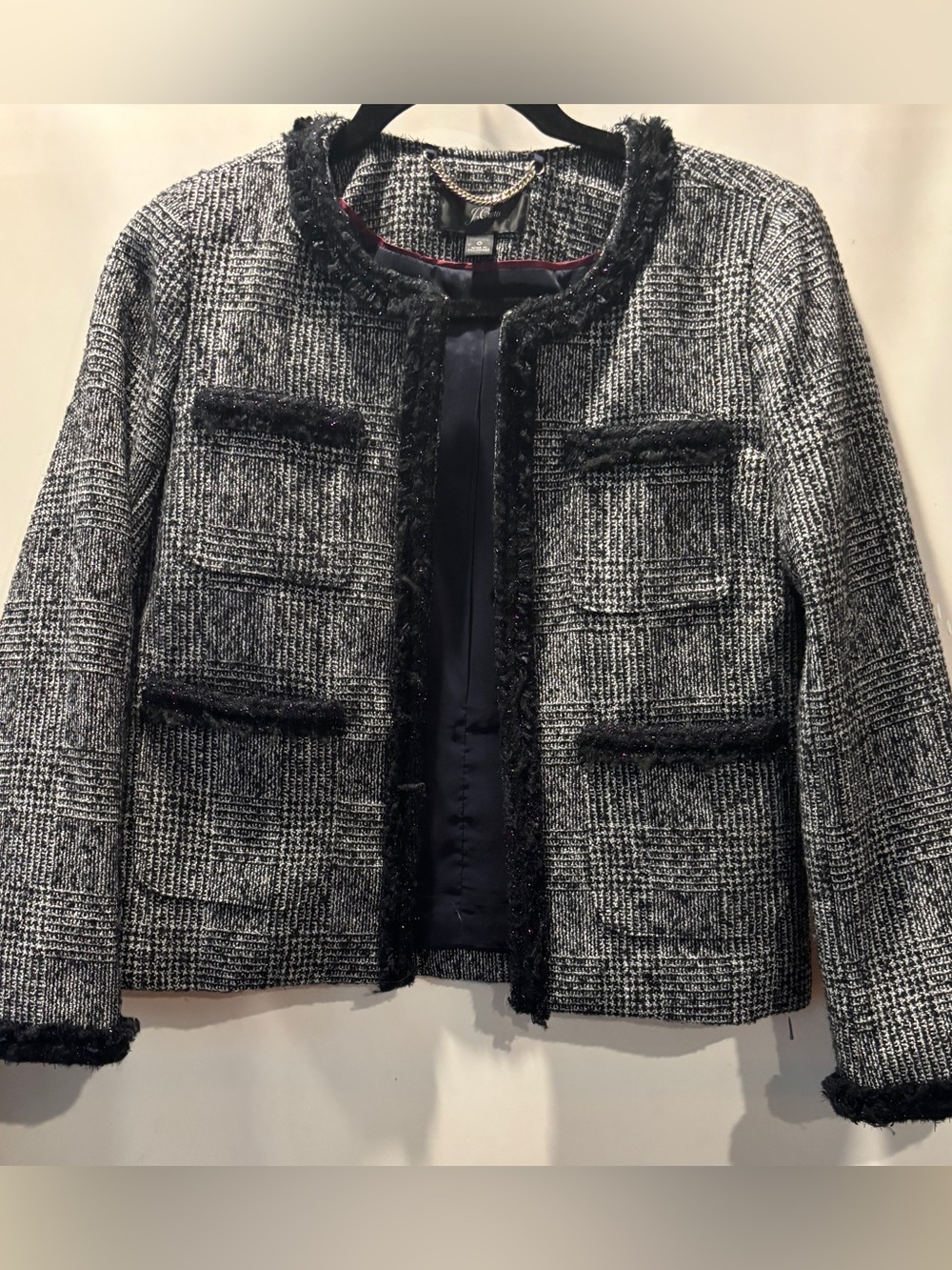 J. Crew Lady Metallic Tweed Jacket Blazer Black Rainbow Multi Fringe Women 0